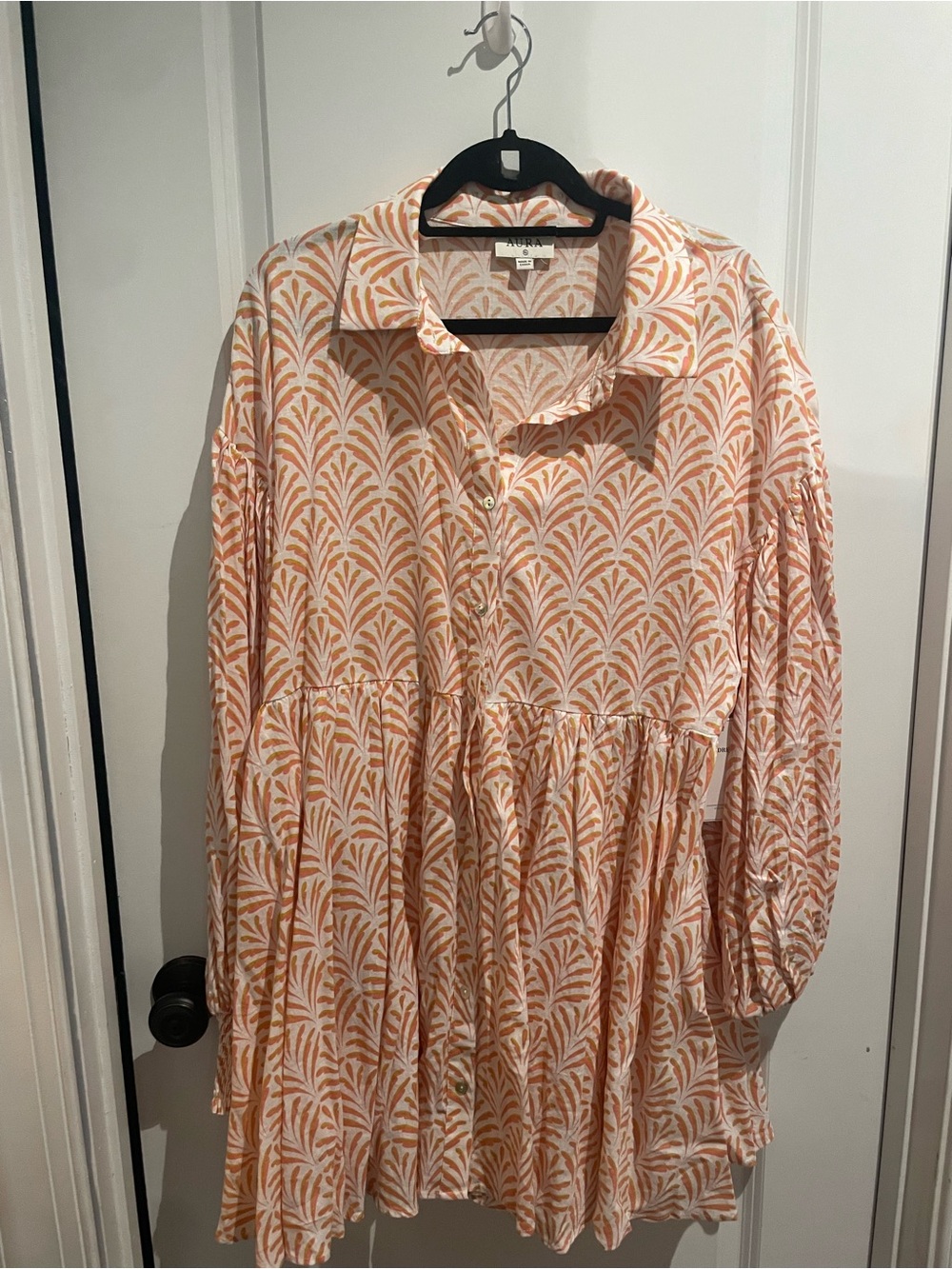 Red Dress Boutique - Aura Orange and Cream Long Sleeve Printed Dress